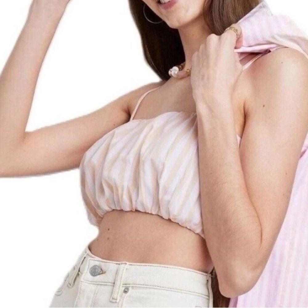 NWT Wild Fable orange and white bubble hem crop top size L large